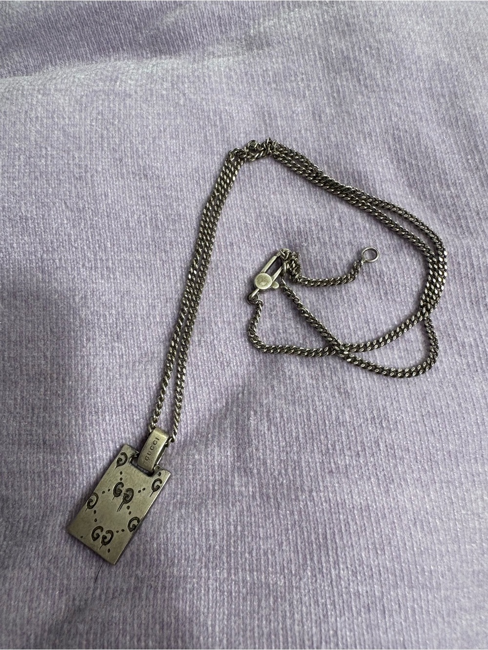 Gucci Sterling Silver Ghost Tag Necklace